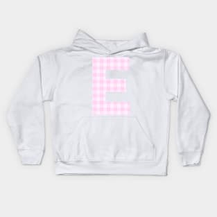 Pink Letter E in Plaid Pattern Background. Kids Hoodie